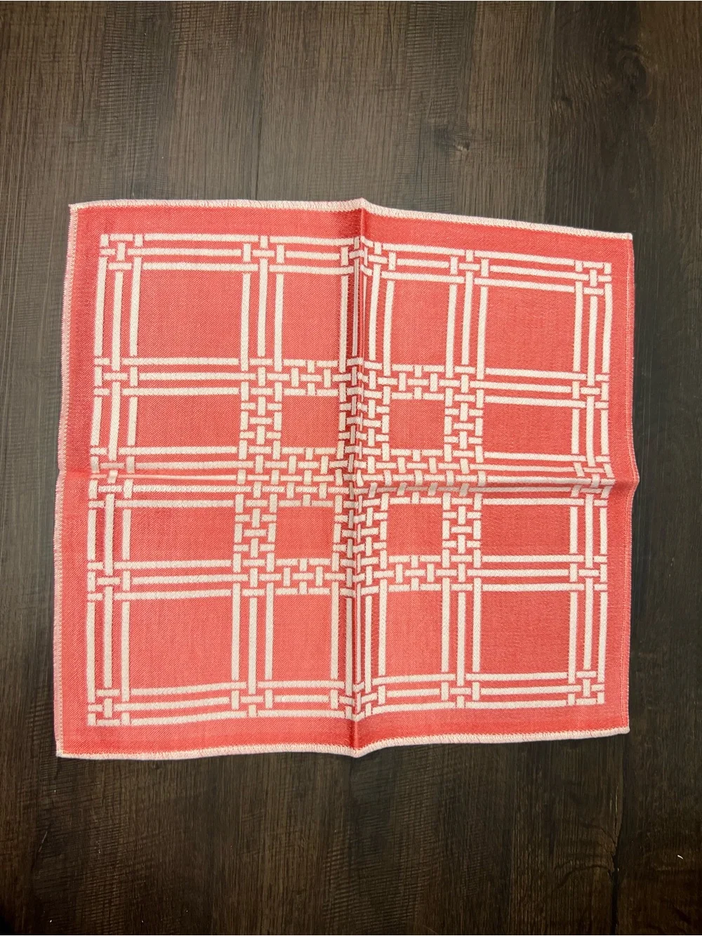 Set of Six Vintage White and Pink Patterned Napkins